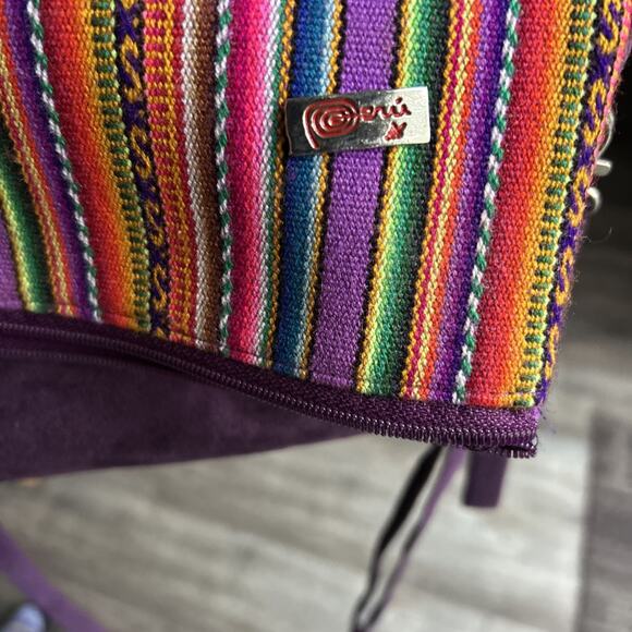 Peruvian Crossbody/Clutch Foldover Bag Purple with Rainbow Striping Wrist Strap - Picture 9 of 9
